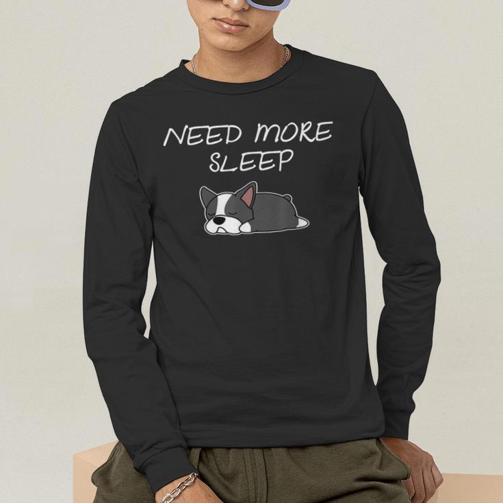 Boston Terrier Puppy Need More Sleep Pajama For Bedtime Men's Long Sleeve T-Shirt, funny gift