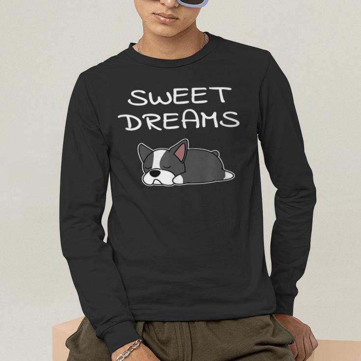 Boston Terrier Puppy Sweet Dreams Pajama For Bedtime Men's Long Sleeve T-Shirt, funny gift