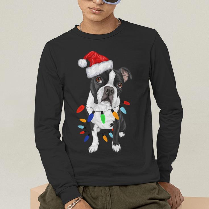 Boston Terrier Santa Christmas Lights Xmas Dog Lover Men Women Kids Men's Long Sleeve T-Shirt, funny gift