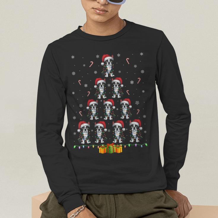 Boston Terrier Santa Hat Xmas Light Men Women Christmas Tree Men's Long Sleeve T-Shirt, funny gift