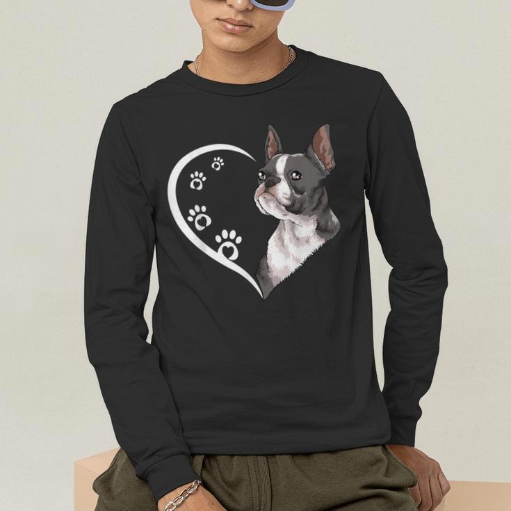 Boston Terrier Shirts For Women Girls Kids Heart Cute Men's Long Sleeve T-Shirt, funny gift