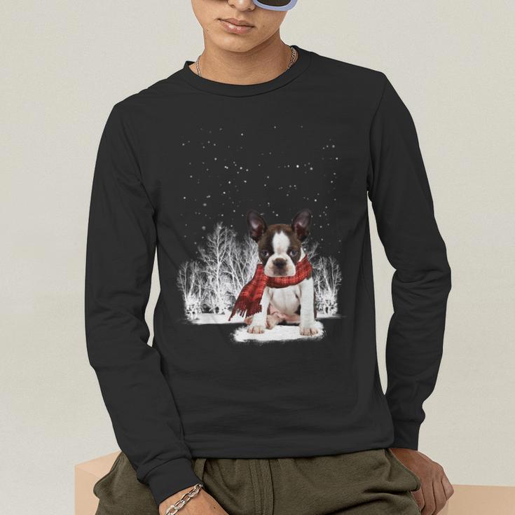 Boston Terrier In The Snow Merry Christmas Winter Men's Long Sleeve T-Shirt, funny gift