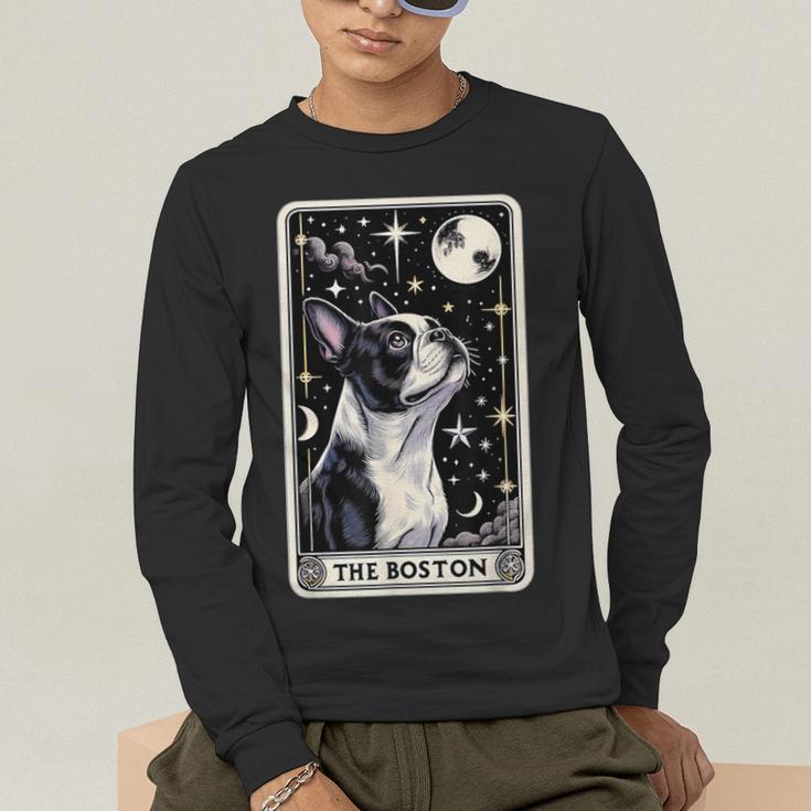 Boston Terrier Tarot Card Star With The Moon Men Women Kids Men's Long Sleeve T-Shirt, funny gift