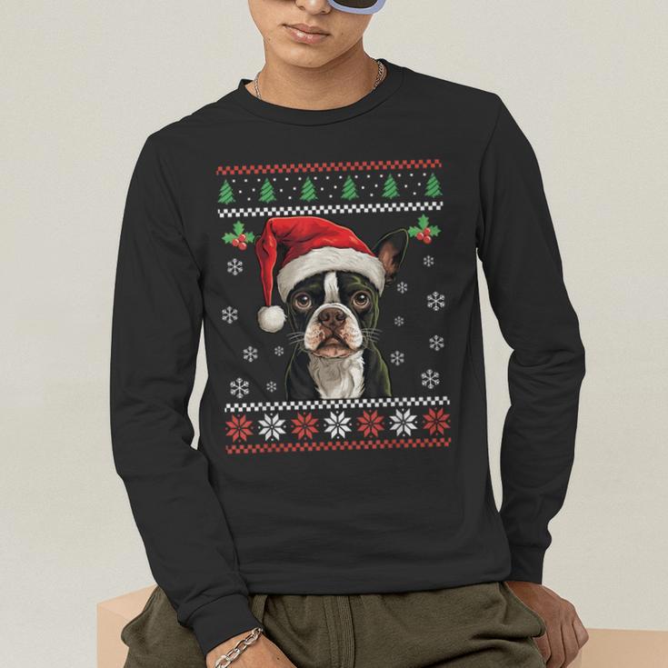 Boston Terrier Ugly Christmas Sweater Xmas For Adults Kids Men's Long Sleeve T-Shirt, funny gift