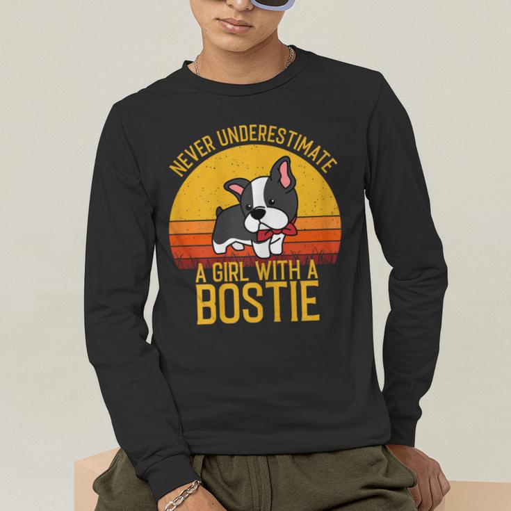 Boston Terrier Never Underestimate a Girl With a Bostie Men's Long Sleeve T-Shirt, funny gift