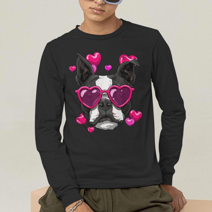 Boston Terrier Valentines Day Shirt Heart Dog Lover Men's Long Sleeve T-Shirt, funny gift