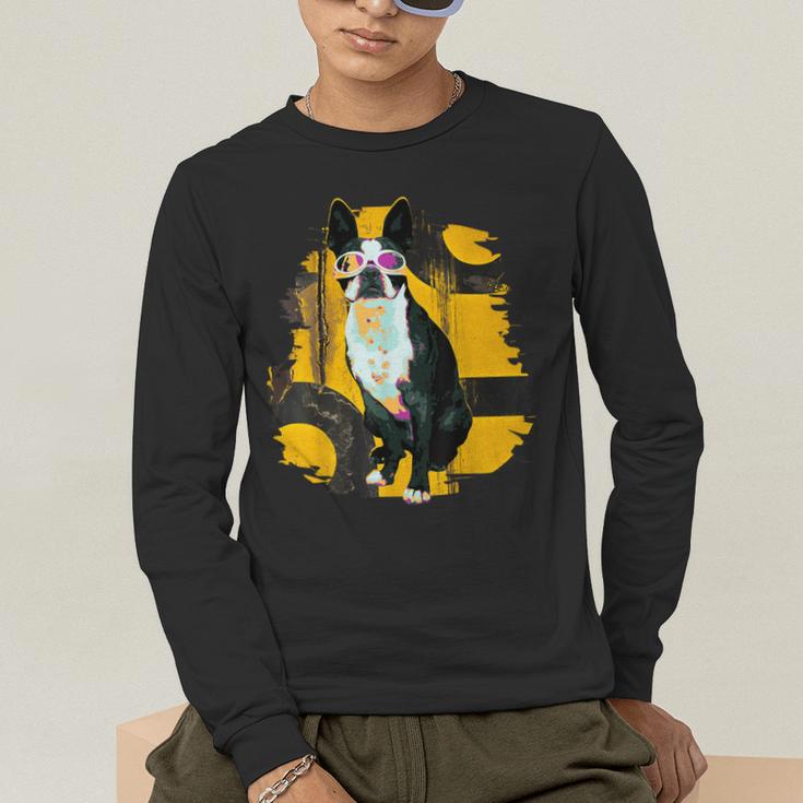 Boston Terrier s Mid-Century Modern Art s Street Grunge Men's Long Sleeve T-Shirt, funny gift