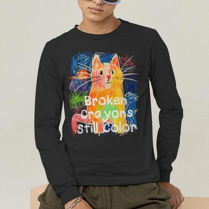 Broken Crayons Still Color Cat Teacher Men's Long Sleeve T-Shirt, funny gift Broken Crayons Still Color Cat Teacher Men's Long Sleeve T-Shirt, funny gift
