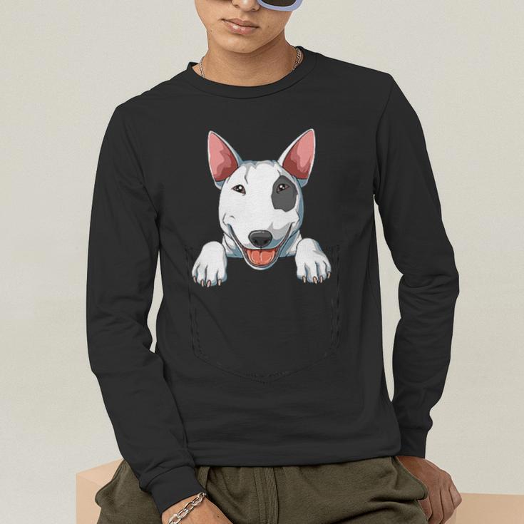 Bull Terrier Pocket Bull Terrier Peeking Out Pocket Men's Long Sleeve T-Shirt, funny gift