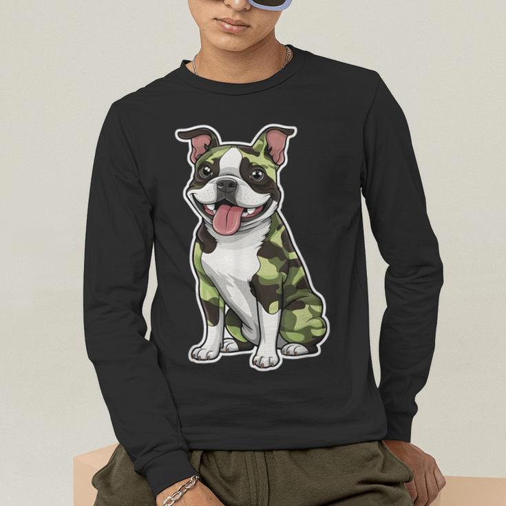 Camo Boston Terrier Pet Owner Camouflage Dog Lover Men's Long Sleeve T-Shirt, funny gift