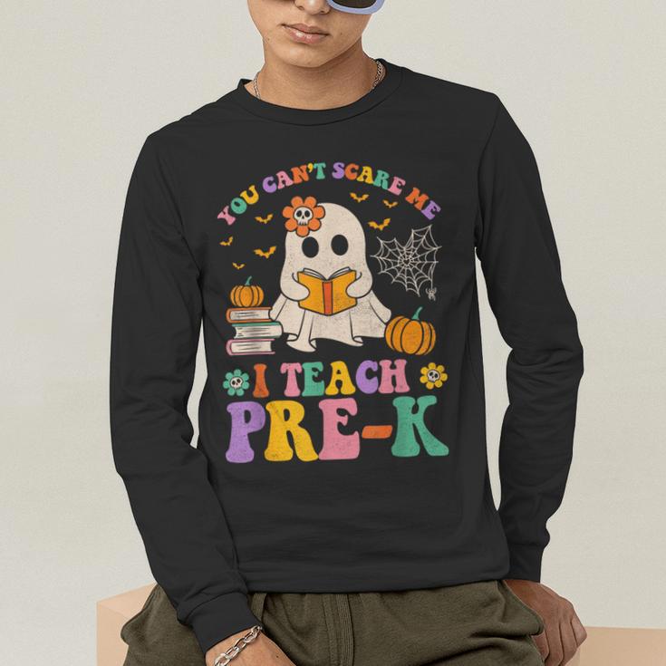 You Can't Scare Me I Teach Pre-k Teacher Halloween Ghost Men Women Kids Men's Long Sleeve T-Shirt, funny gift