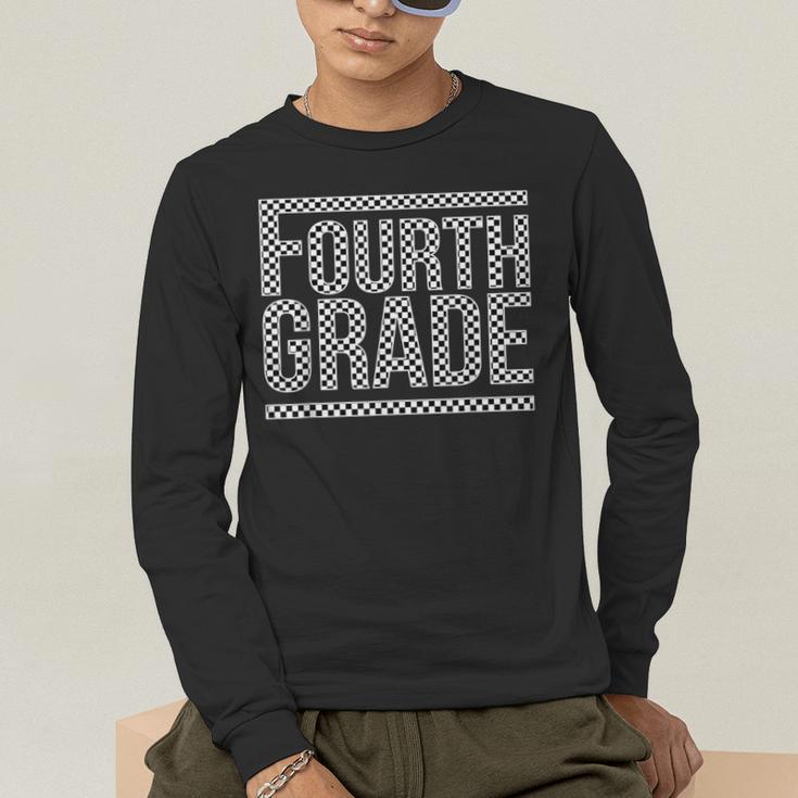 Checkered Fourth Grade Teacher Team Crew Back To School Men's Long Sleeve T-Shirt, funny gift