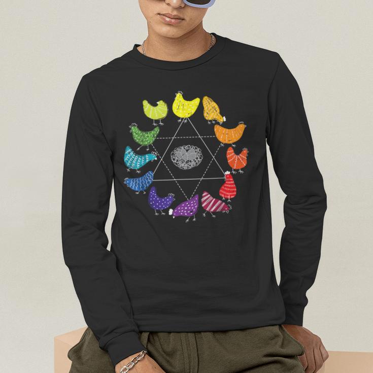 Chicken Themed Color Wheel Educational Art Teacher Artist Men Women Girls Kids Men's Long Sleeve T-Shirt, funny gift