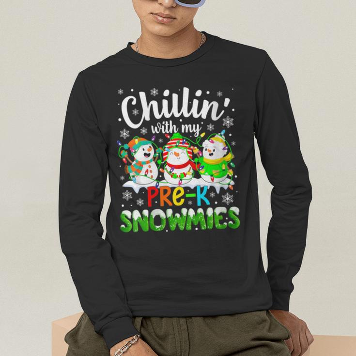 Chillin With My Pre-K Snowmies Christmas Teacher Xmas Men's Long Sleeve T-Shirt, funny gift Chillin With My Pre-K Snowmies Christmas Teacher Xmas Men's Long Sleeve T-Shirt, funny gift