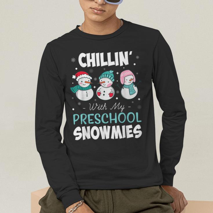 Chillin' With My Preschool Snowmies Teacher Christmas Men Women Kids Men's Long Sleeve T-Shirt, funny gift
