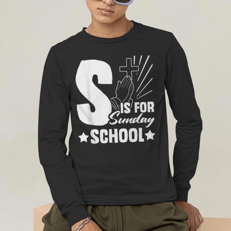Christian Teacher S Is For Sunday School Essentials Men's Long Sleeve T-Shirt, funny gift Christian Teacher S Is For Sunday School Essentials Men's Long Sleeve T-Shirt, funny gift