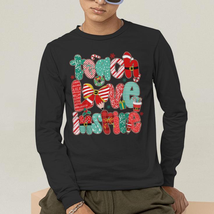 Christmas Coquette Bow Teacher Teach Love Inspire Men's Long Sleeve T-Shirt, funny gift Christmas Coquette Bow Teacher Teach Love Inspire Men's Long Sleeve T-Shirt, funny gift