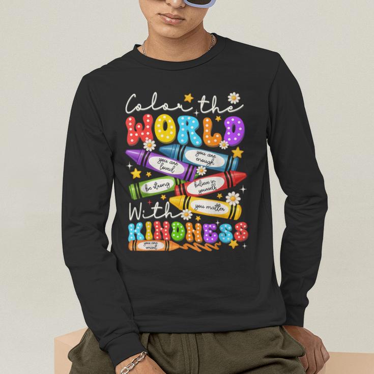 Color The World With Kindness Crayon Positivity Teacher Men's Long Sleeve T-Shirt, funny gift