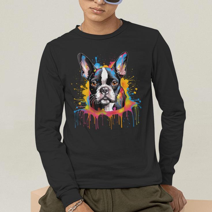 Colorful Boston Terrier Dog For Men Women Kids Men's Long Sleeve T-Shirt, funny gift