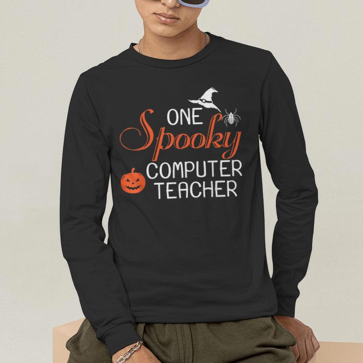 Computer Teacher Halloween Spooky Men Women Kids Men's Long Sleeve T-Shirt, funny gift