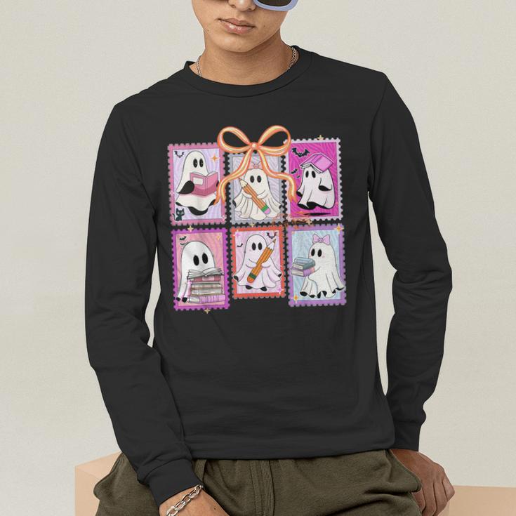 Coquette Bow Spooky Teacher Ghost Halloween Trick Or Teach Men's Long Sleeve T-Shirt, funny gift Coquette Bow Spooky Teacher Ghost Halloween Trick Or Teach Men's Long Sleeve T-Shirt, funny gift
