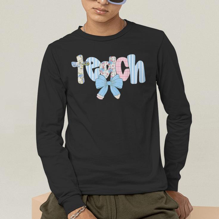 Coquette Bow Teach Teacher Happy First Day Back To School Men's Long Sleeve T-Shirt, funny gift