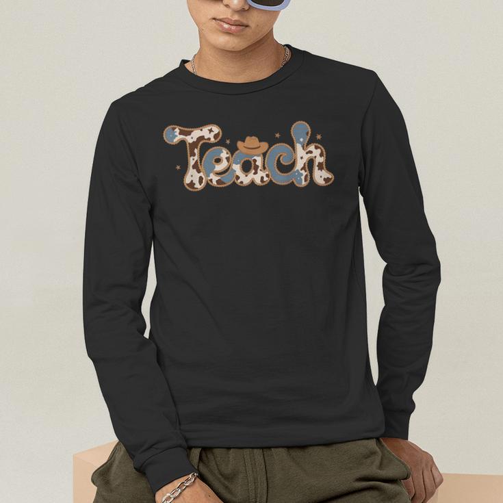 Cowhide Teacher Hat Cowboy Western Teacher Back To School Men's Long Sleeve T-Shirt, funny gift