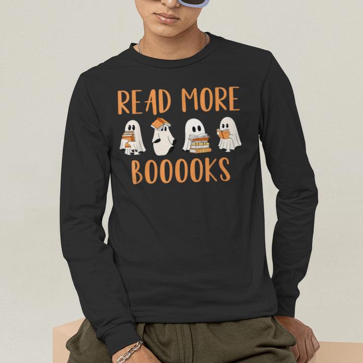 Cute Booooks Ghost Read More Books Teacher Halloween Men's Long Sleeve T-Shirt, funny gift