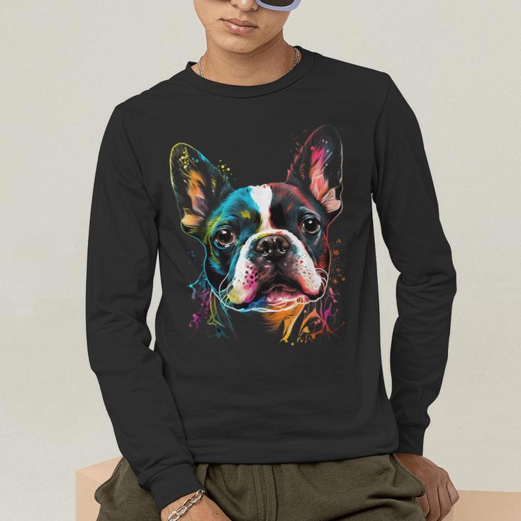 Cute Boston Terrier Puppy Dog Art Lover Unique Painting For Men Women Kids Men's Long Sleeve T-Shirt, funny gift