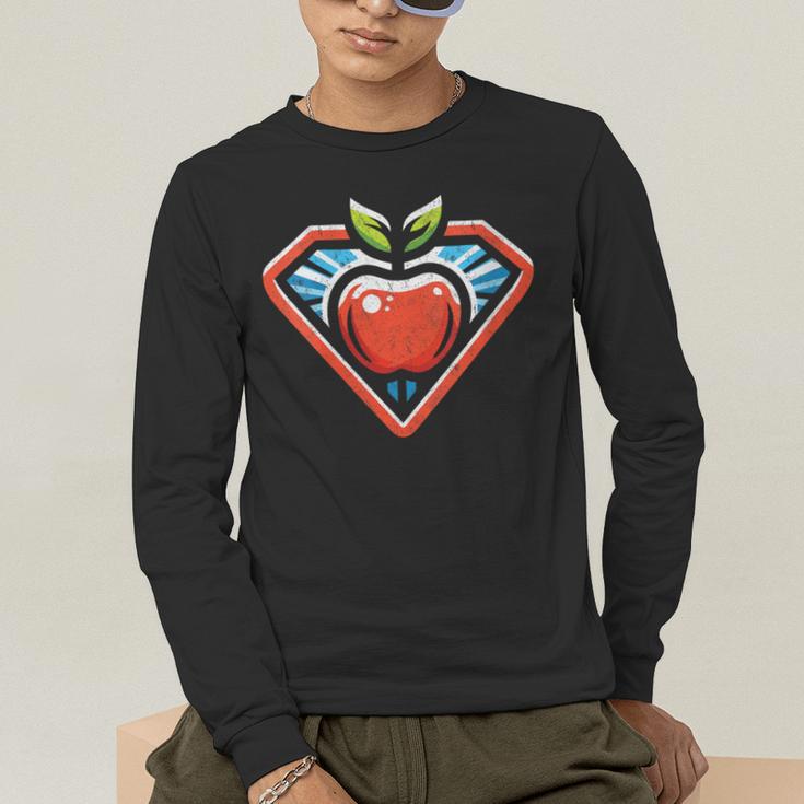 Cute Distressed Super Teacher Superhero Apple Men's Long Sleeve T-Shirt, funny gift Cute Distressed Super Teacher Superhero Apple Men's Long Sleeve T-Shirt, funny gift