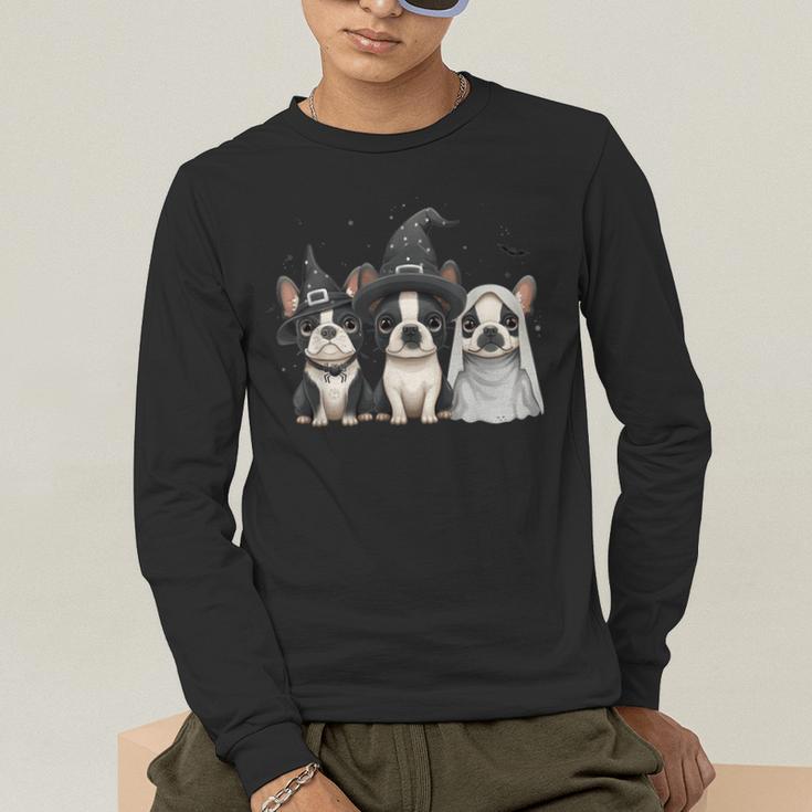 Cute Halloween Boston Terrier Dogs Witch Hat Ghost Dog For Men Women Kids Men's Long Sleeve T-Shirt, funny gift
