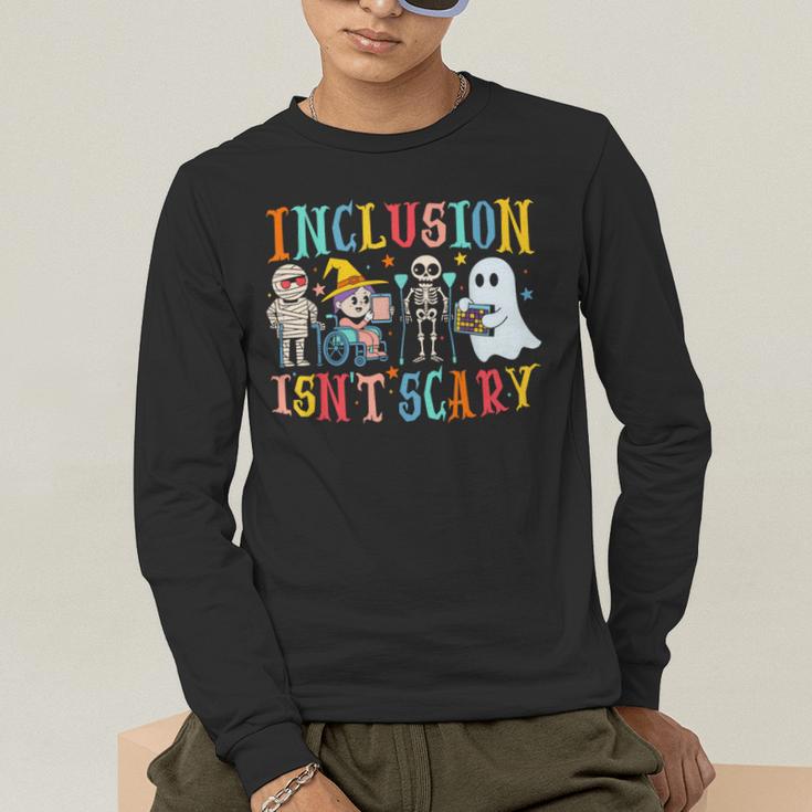 Cute Inclusion Isn't Scary Teacher Skeleton Ghost Halloween Men's Long Sleeve T-Shirt, funny gift Cute Inclusion Isn't Scary Teacher Skeleton Ghost Halloween Men's Long Sleeve T-Shirt, funny gift