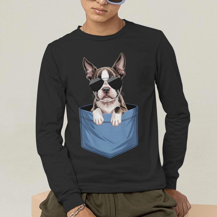 Cute Pocket Boston Terrier Lover Dog Mom Men's Long Sleeve T-Shirt, funny gift