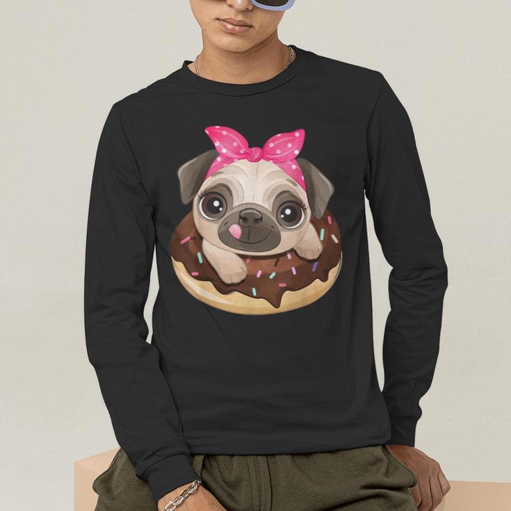 Cute Pug Shirt Donut Girls Dog Men's Long Sleeve T-Shirt, funny gift