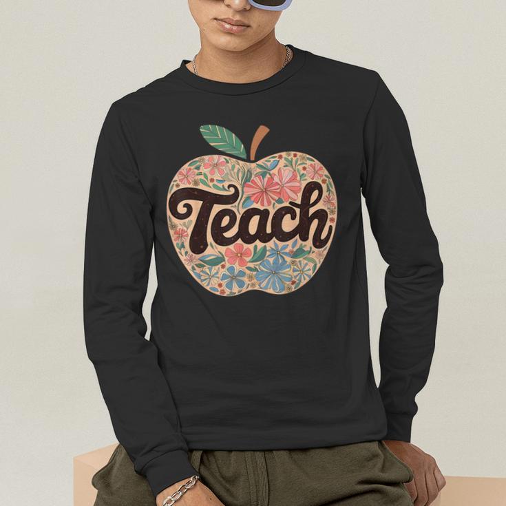 Cute Teacher With Apple Retro Teacher Kids Back To School Men's Long Sleeve T-Shirt, funny gift Cute Teacher With Apple Retro Teacher Kids Back To School Men's Long Sleeve T-Shirt, funny gift