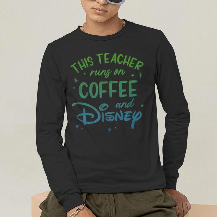 Disney This Teacher Runs On Coffee And Disney Gradient Logo Men's Long Sleeve T-Shirt, funny gift Disney This Teacher Runs On Coffee And Disney Gradient Logo Men's Long Sleeve T-Shirt, funny gift