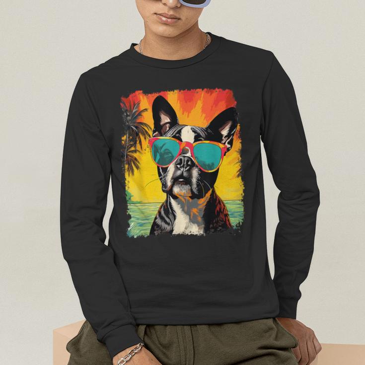 Dog Boston Terrier Hawaiian Men's Long Sleeve T-Shirt, funny gift