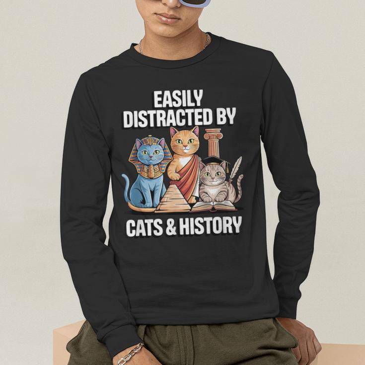 Easily Distracted By Cats & History Teacher Women Men Men's Long Sleeve T-Shirt, funny gift Easily Distracted By Cats & History Teacher Women Men Men's Long Sleeve T-Shirt, funny gift
