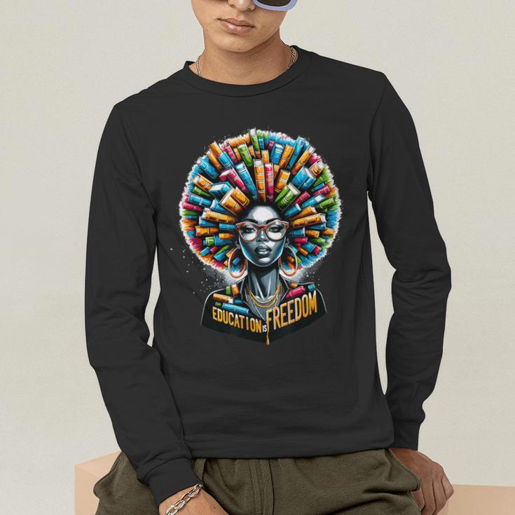 Education Is Freedom History Month Teacher Books Afro Men's Long Sleeve T-Shirt, funny gift