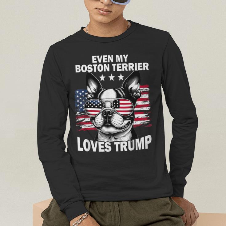 Even My Boston Terrier Loves Trump Trump Supporter Dog Lover Men's Long Sleeve T-Shirt, funny gift