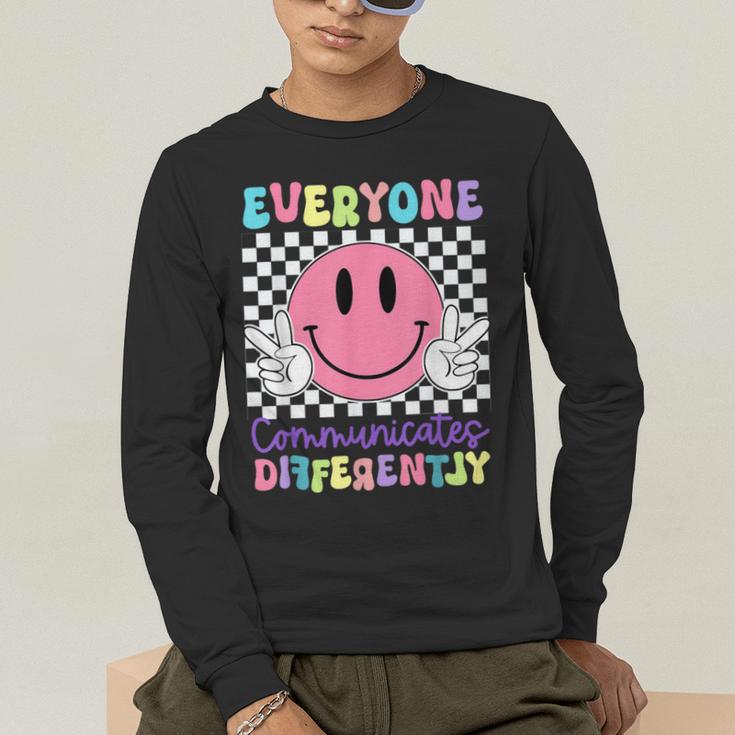 Everyone Communicates Differently Autism Awareness Teacher Men's Long Sleeve T-Shirt, funny gift Everyone Communicates Differently Autism Awareness Teacher Men's Long Sleeve T-Shirt, funny gift