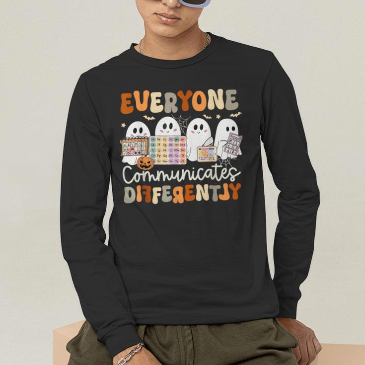 Everyone Communicates Differently Halloween Sped Teacher Men's Long Sleeve T-Shirt, funny gift Everyone Communicates Differently Halloween Sped Teacher Men's Long Sleeve T-Shirt, funny gift