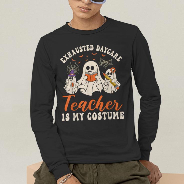 Exhausted Daycare Teacher Is My Costume Halloween Ghost Fun For Men Women Men's Long Sleeve T-Shirt, funny gift