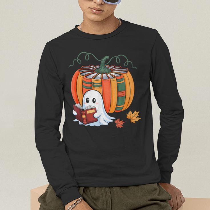 Fall Book Pumpkin Ghost Reading Books Halloween Teacher Men's Long Sleeve T-Shirt, funny gift Fall Book Pumpkin Ghost Reading Books Halloween Teacher Men's Long Sleeve T-Shirt, funny gift