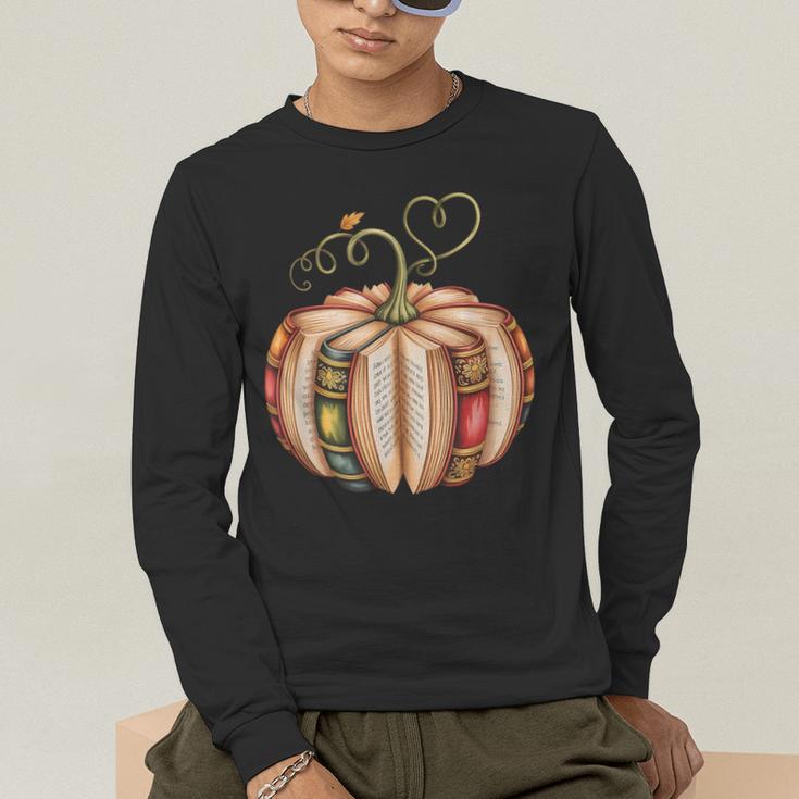 Fall Book Pumpkin Fall Librarians Bookworm Teachers Students Men's Long Sleeve T-Shirt, funny gift