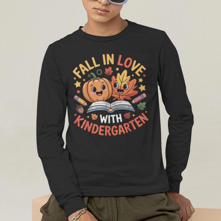 Fall In Love With Kindergarten Autumn Kindergarten Teacher Men's Long Sleeve T-Shirt, funny gift Fall In Love With Kindergarten Autumn Kindergarten Teacher Men's Long Sleeve T-Shirt, funny gift