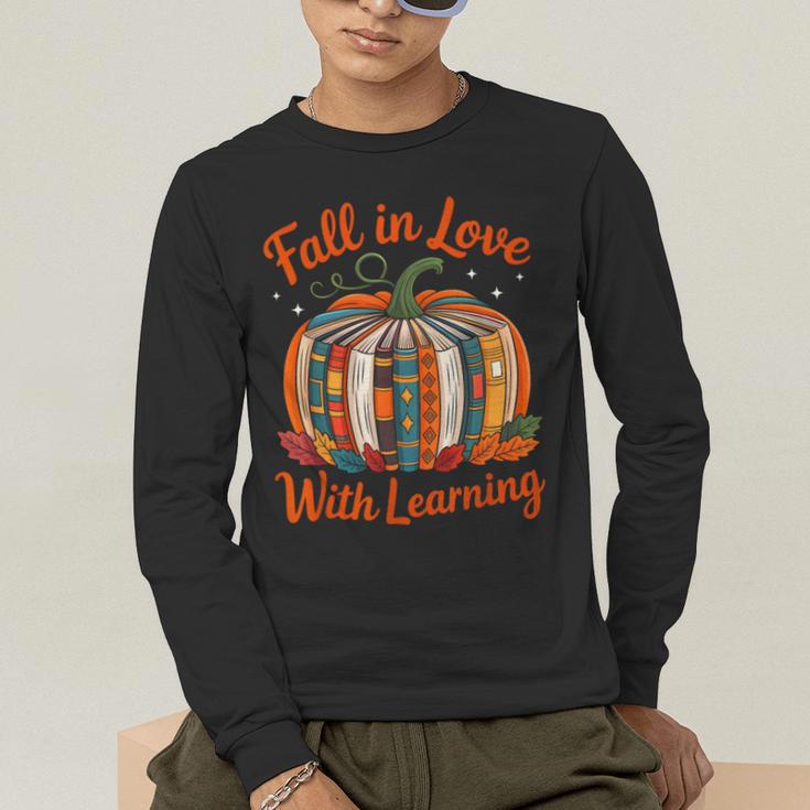 Fall In Love With Learning Book Lover Autumn Pumpkin Teacher Men's Long Sleeve T-Shirt, funny gift Fall In Love With Learning Book Lover Autumn Pumpkin Teacher Men's Long Sleeve T-Shirt, funny gift