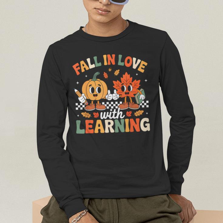 Fall In Love With Learning Shirt Autumn Thanksgiving Teacher Men's Long Sleeve T-Shirt, funny gift