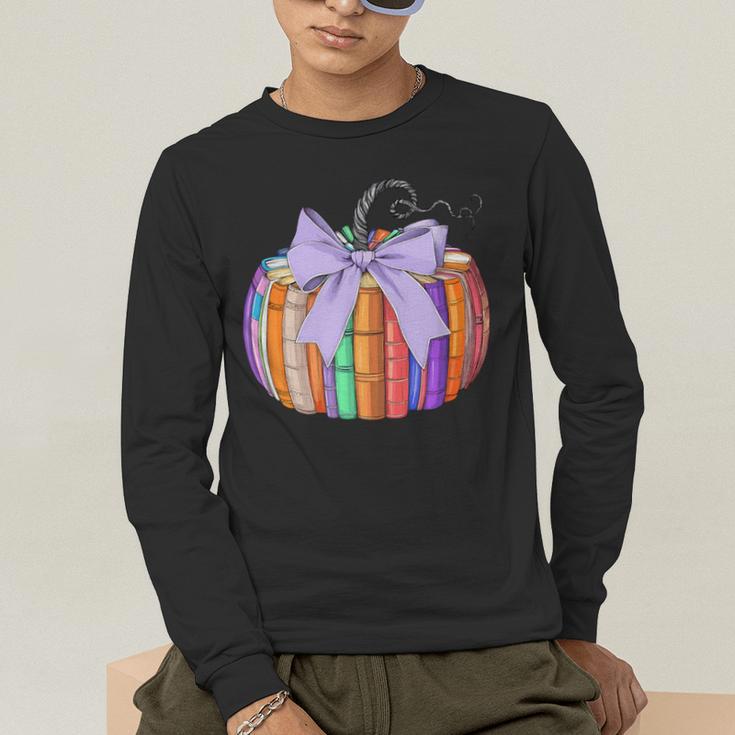Fall Pumpkin Books Lover Halloween Teacher Teaching Staff Men's Long Sleeve T-Shirt, funny gift