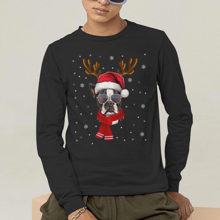 Family Matching Reindeer Xmas Boston Terrier Christmas Men's Long Sleeve T-Shirt, funny gift